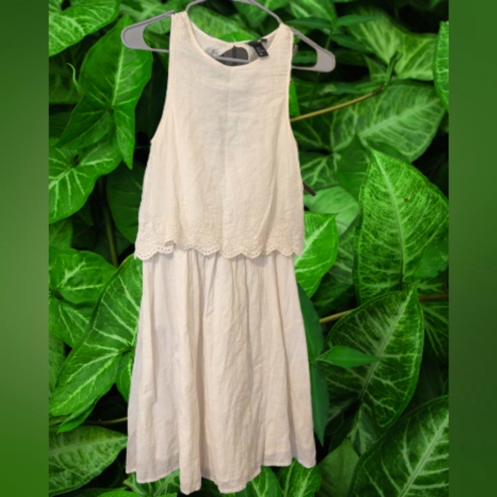 H&M Cream Halter Sleeveless Midi Sundress Embroidery Cutouts Size 4